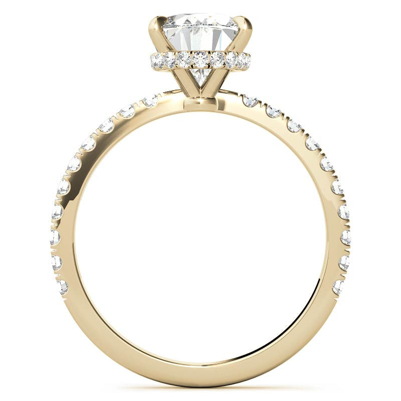 Diamond Collar Oval Moissanite Engagement Ring - 2mm