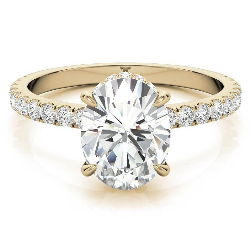 Diamond Collar Oval Moissanite Engagement Ring - 2mm