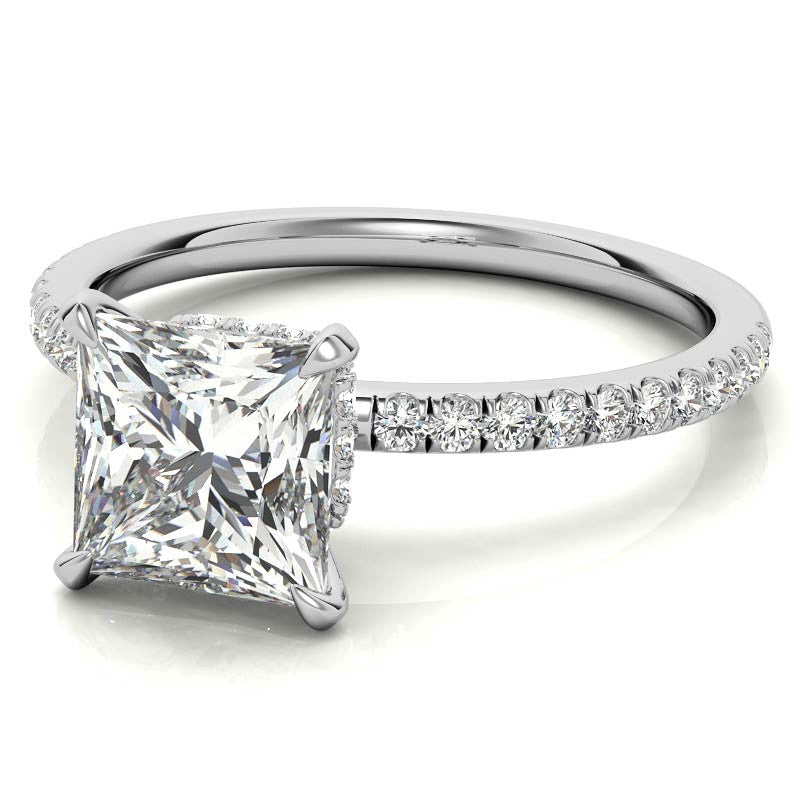 Princess Hidden Halo Moissanite Engagement Ring