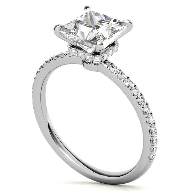 Princess Hidden Halo Moissanite Engagement Ring