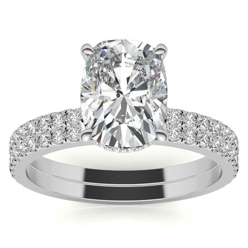 Rectangular Cushion Hidden Halo Moissanite Engagement Ring