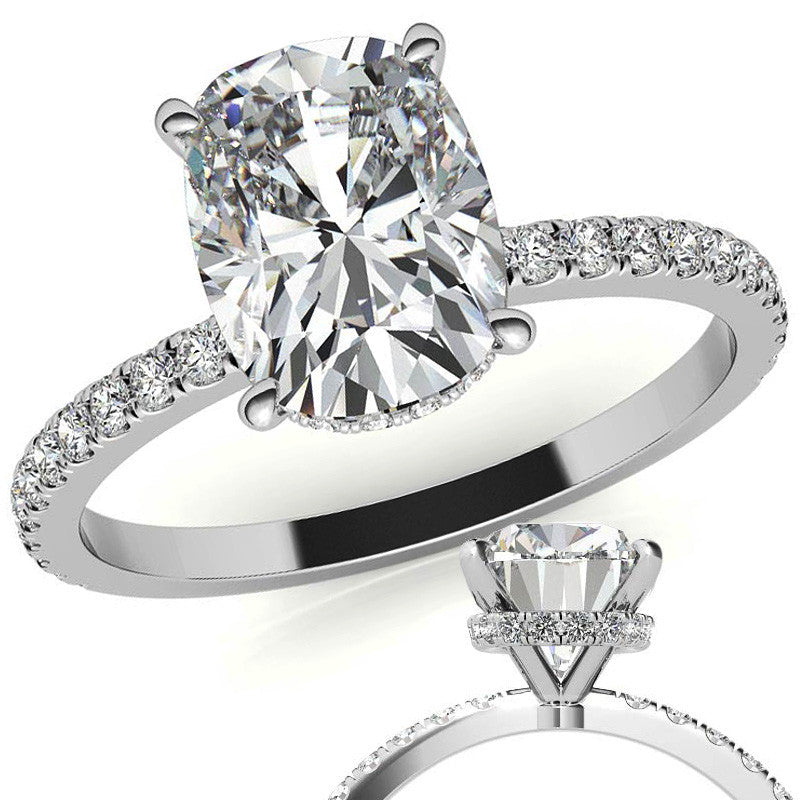 Rectangular Cushion Hidden Halo Moissanite Engagement Ring