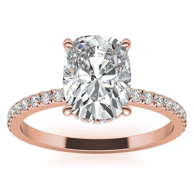 Rectangular Cushion Hidden Halo Moissanite Engagement Ring