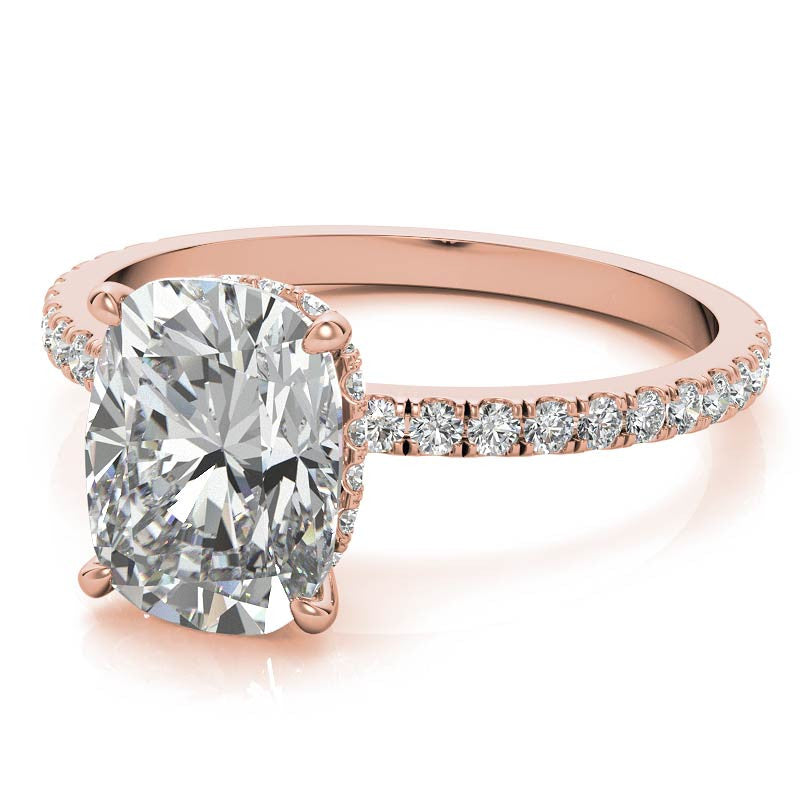 Rectangular Cushion Hidden Halo Moissanite Engagement Ring