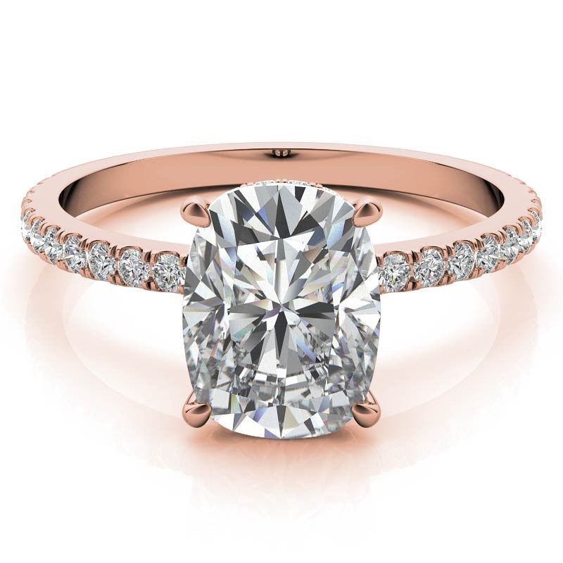 Rectangular Cushion Hidden Halo Moissanite Engagement Ring