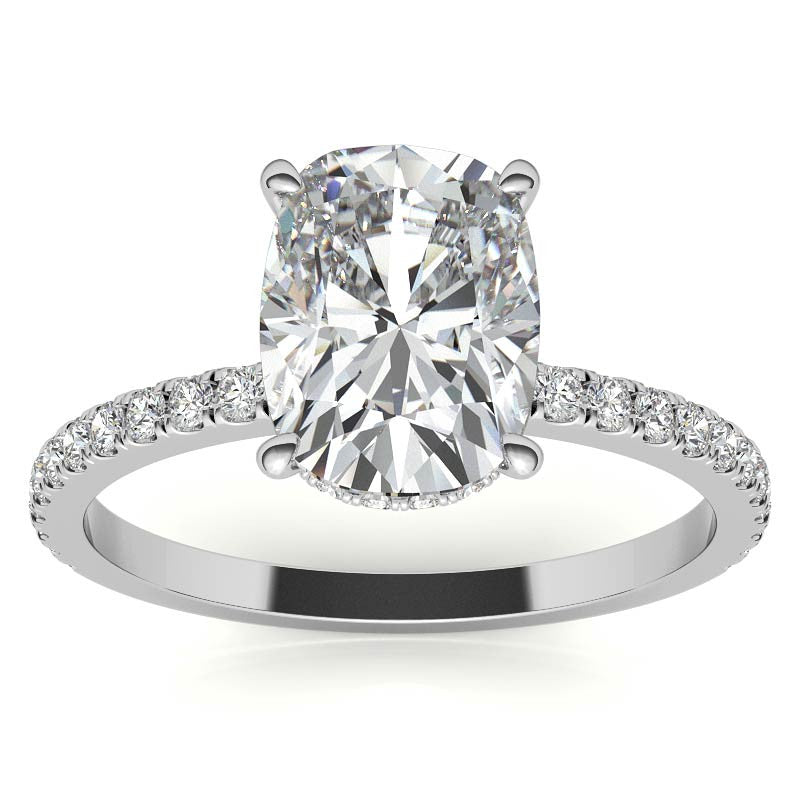 Rectangular Cushion Hidden Halo Moissanite Engagement Ring