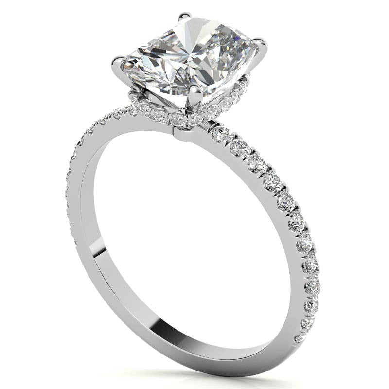 Rectangular Cushion Hidden Halo Moissanite Engagement Ring