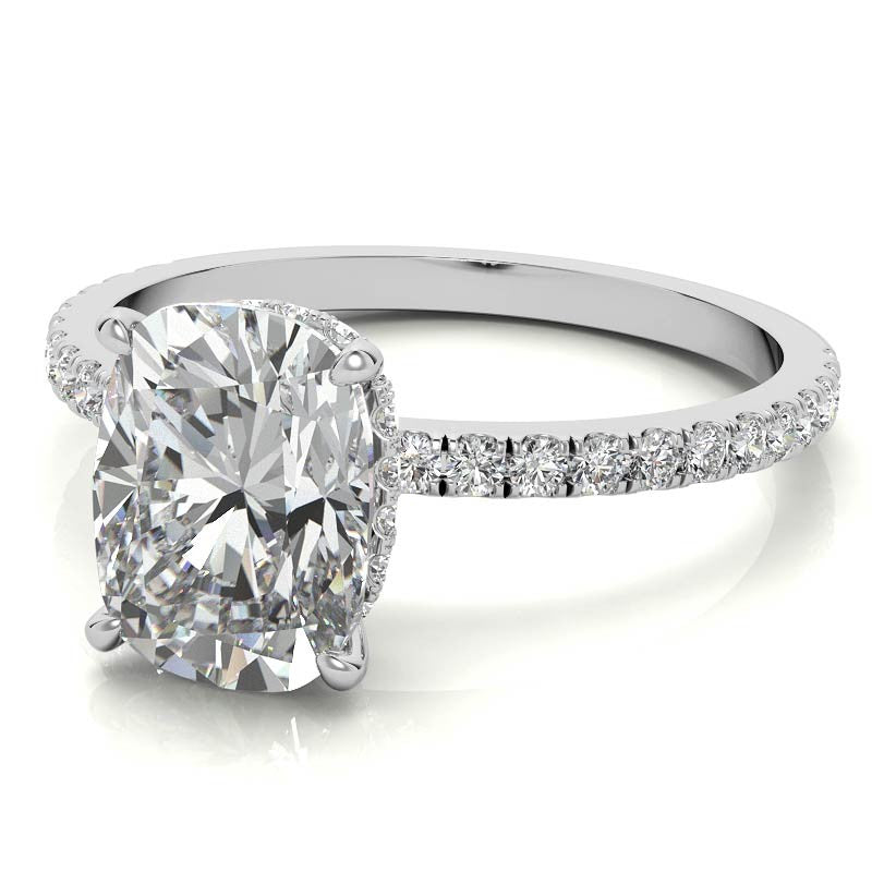 Rectangular Cushion Hidden Halo Moissanite Engagement Ring