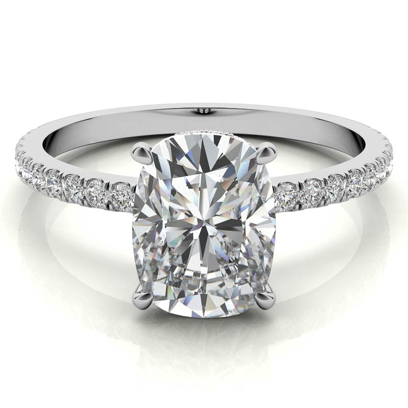 Rectangular Cushion Hidden Halo Moissanite Engagement Ring