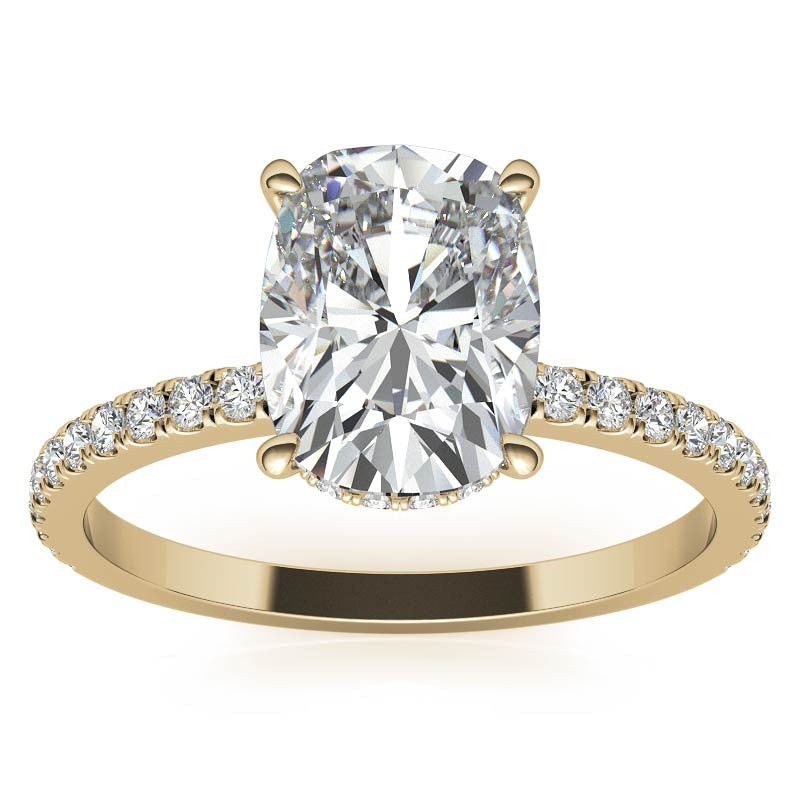 Rectangular Cushion Hidden Halo Moissanite Engagement Ring