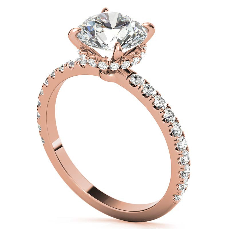 Diamond Collar Round Brilliant Moissanite Engagement Ring - 2mm