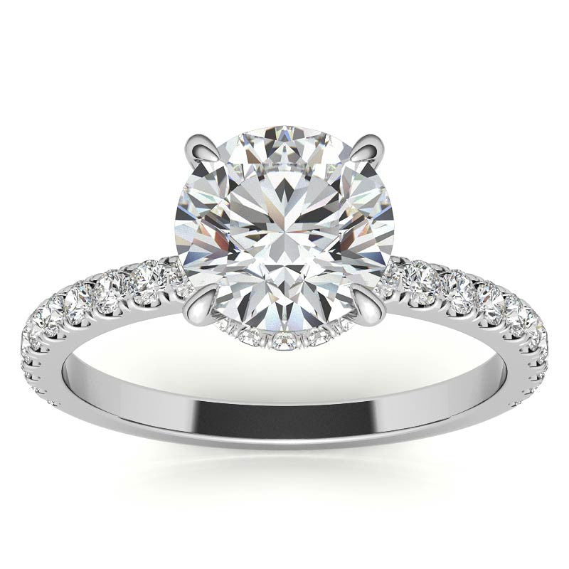 Diamond Collar Round Brilliant Moissanite Engagement Ring - 2mm
