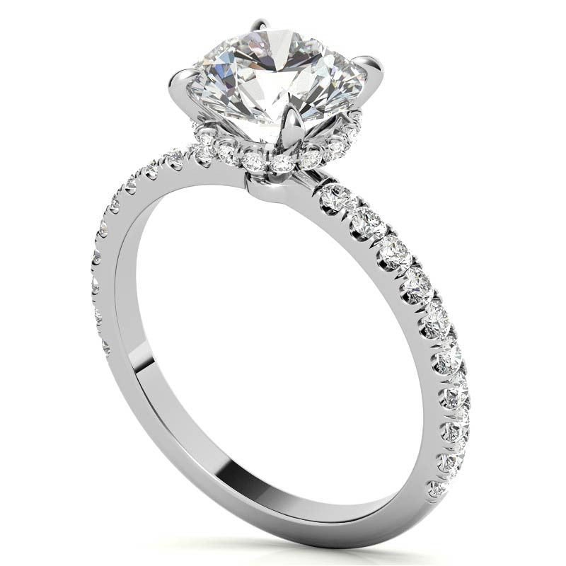 Diamond Collar Round Brilliant Moissanite Engagement Ring - 2mm