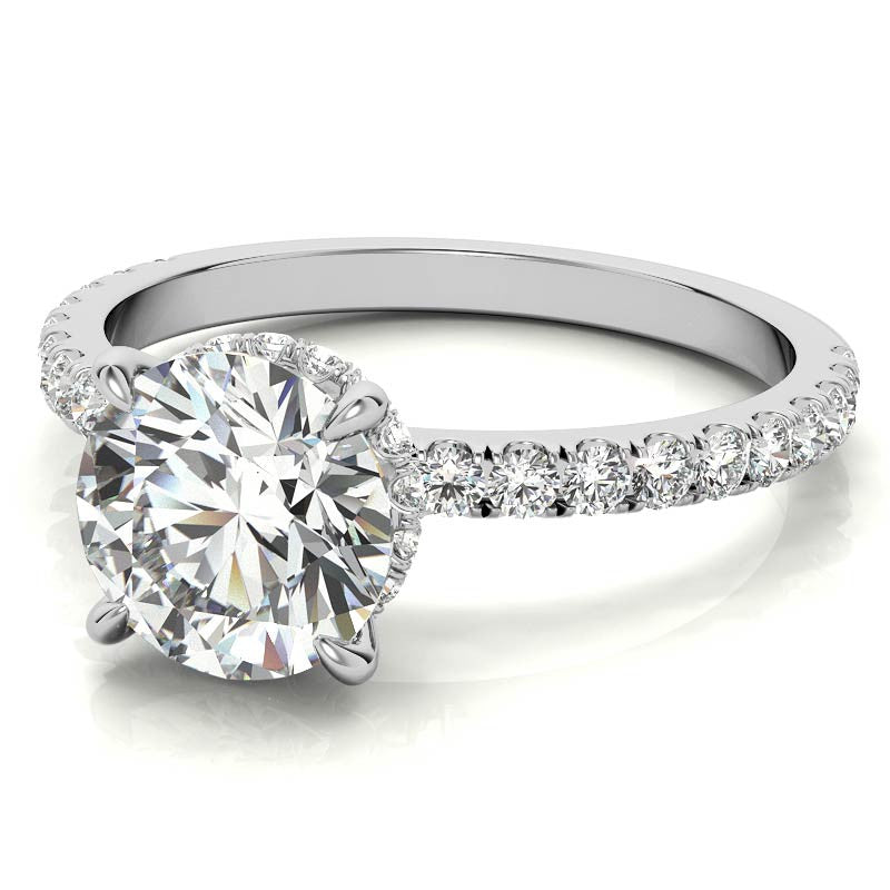 Diamond Collar Round Brilliant Moissanite Engagement Ring - 2mm