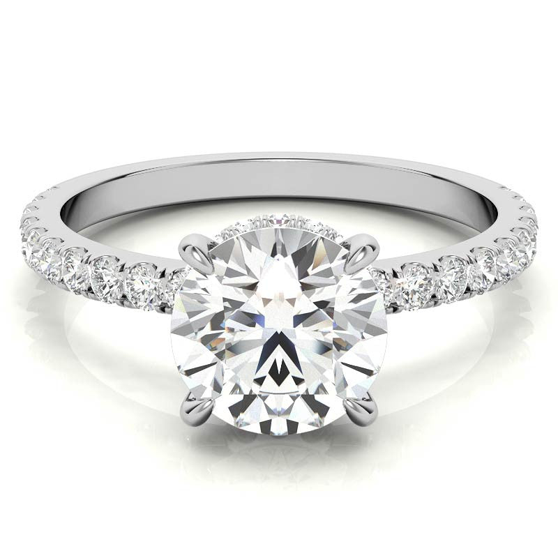 Diamond Collar Round Brilliant Moissanite Engagement Ring - 2mm