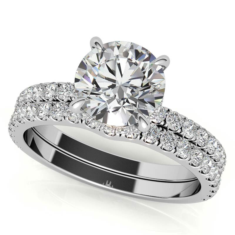 Diamond Collar Round Brilliant Moissanite Engagement Ring - 2mm