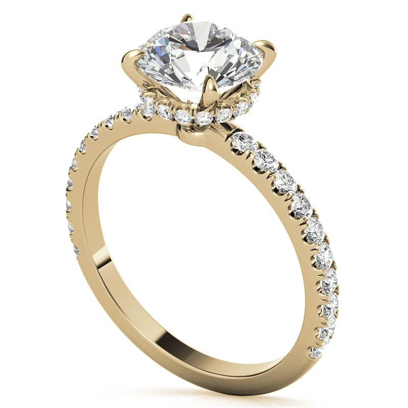 Diamond Collar Round Brilliant Moissanite Engagement Ring - 2mm