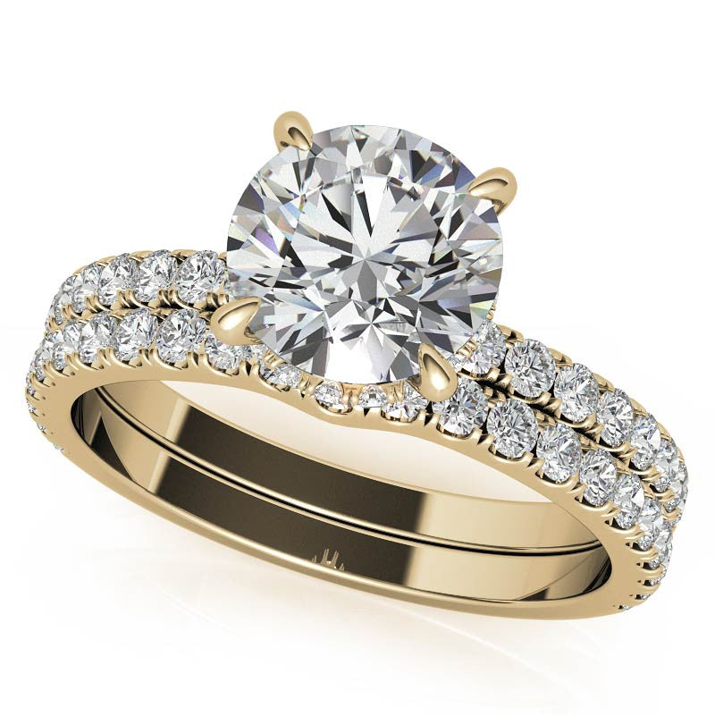Diamond Collar Round Brilliant Moissanite Engagement Ring - 2mm