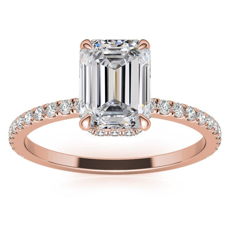 Emerald or Radiant Hidden Halo Moissanite Engagement Ring