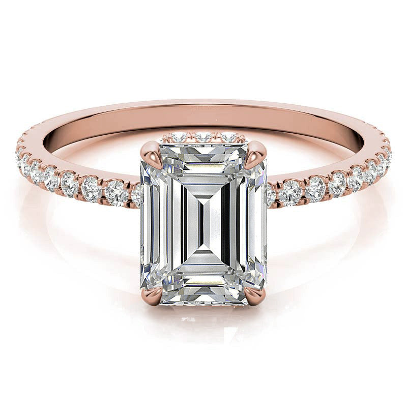 Emerald or Radiant Hidden Halo Moissanite Engagement Ring