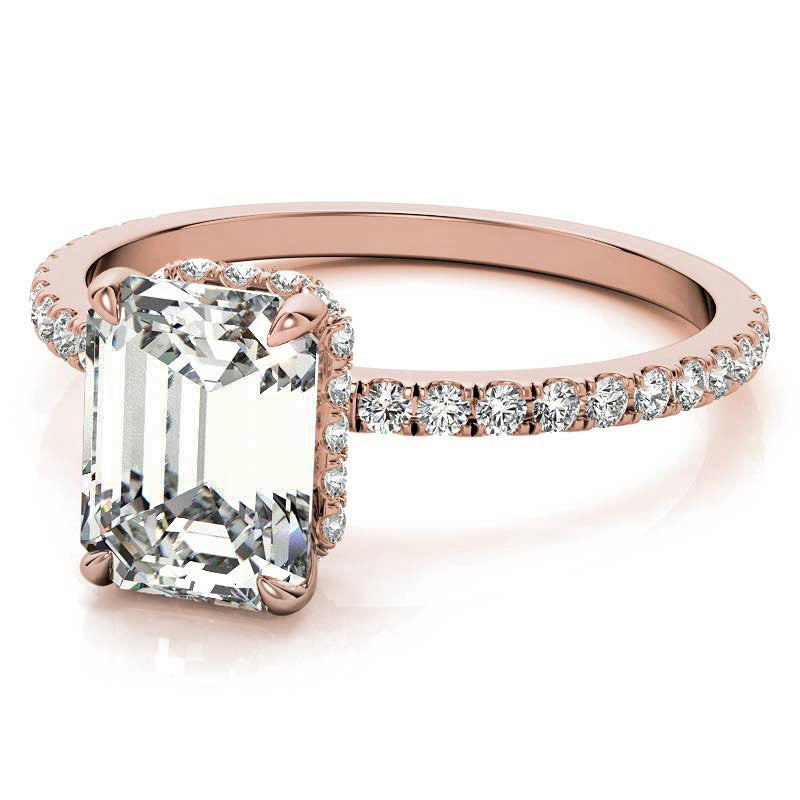 Emerald or Radiant Hidden Halo Moissanite Engagement Ring