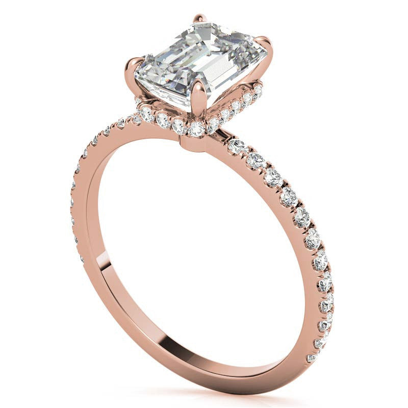Emerald or Radiant Hidden Halo Moissanite Engagement Ring