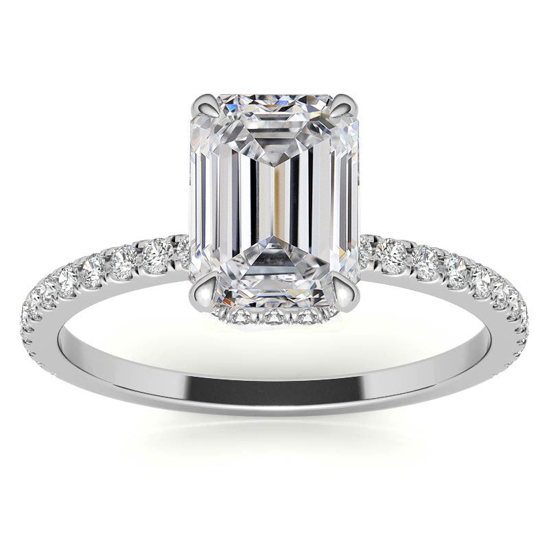 Emerald or Radiant Hidden Halo Moissanite Engagement Ring