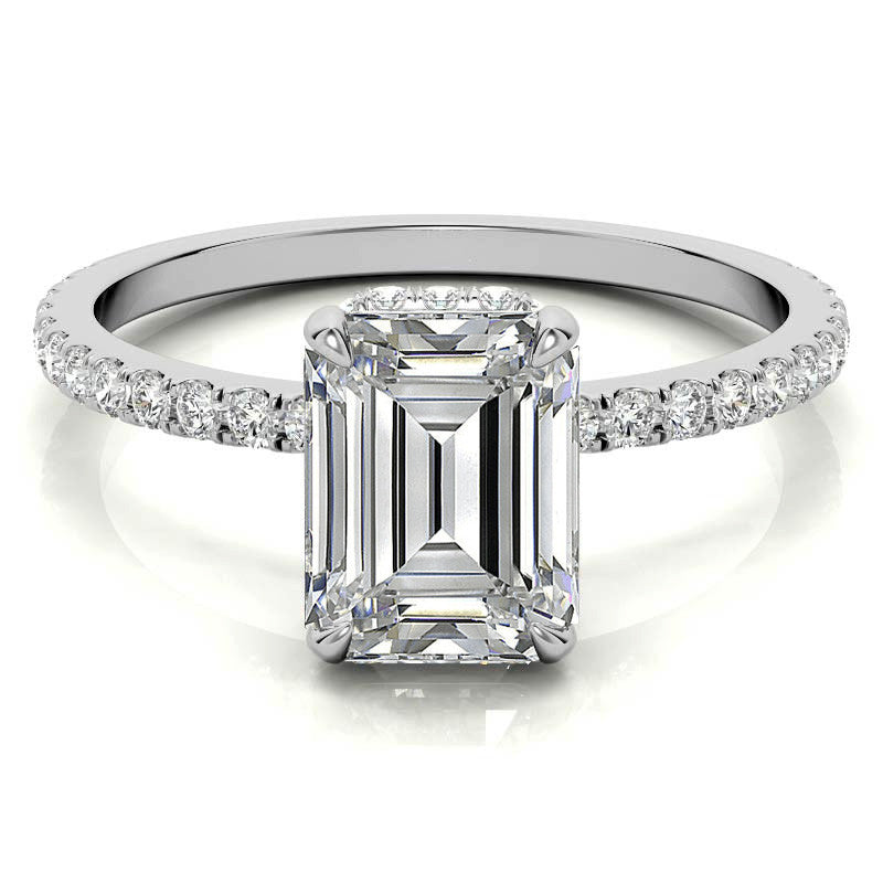 Emerald or Radiant Hidden Halo Moissanite Engagement Ring