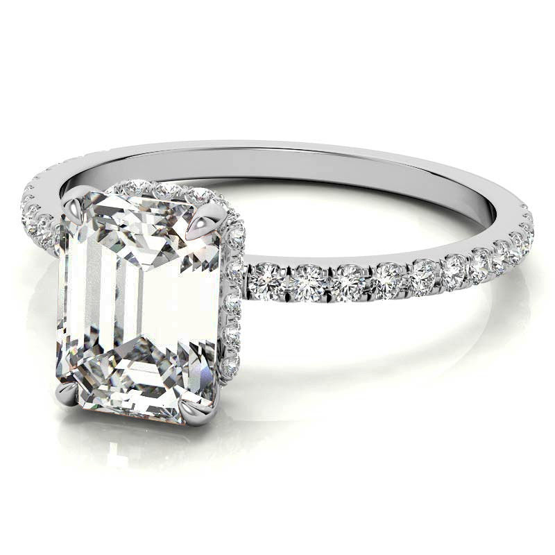 Emerald or Radiant Hidden Halo Moissanite Engagement Ring
