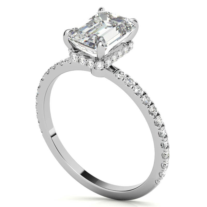 Emerald or Radiant Hidden Halo Moissanite Engagement Ring