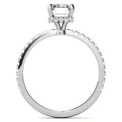 Emerald or Radiant Hidden Halo Moissanite Engagement Ring