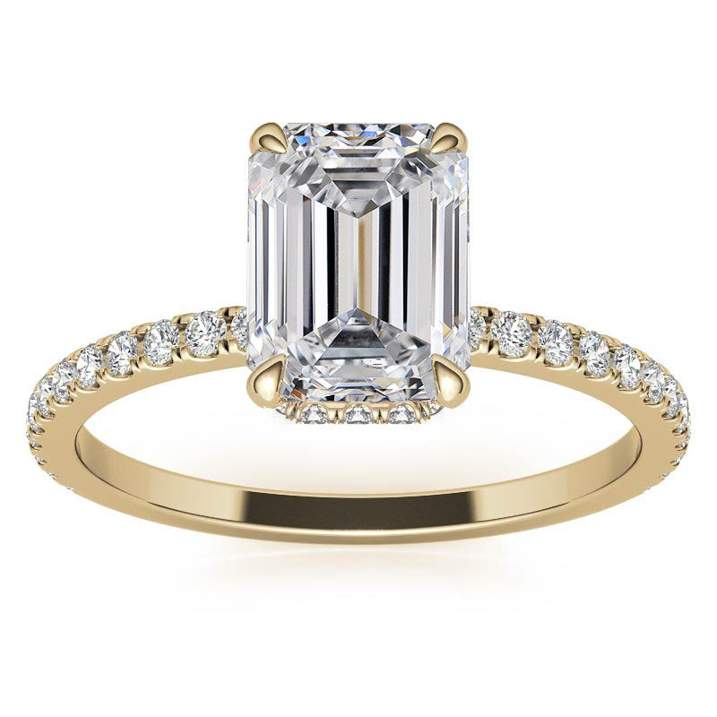 Emerald or Radiant Hidden Halo Moissanite Engagement Ring