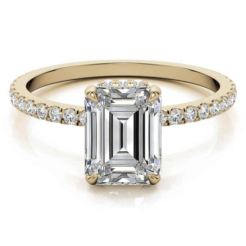 Emerald or Radiant Hidden Halo Moissanite Engagement Ring