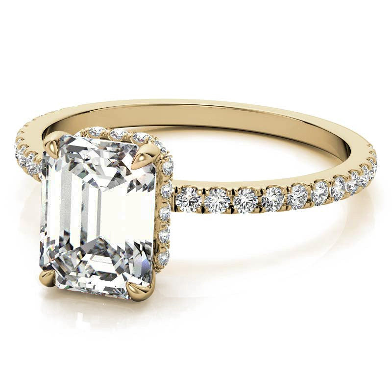 Emerald or Radiant Hidden Halo Moissanite Engagement Ring