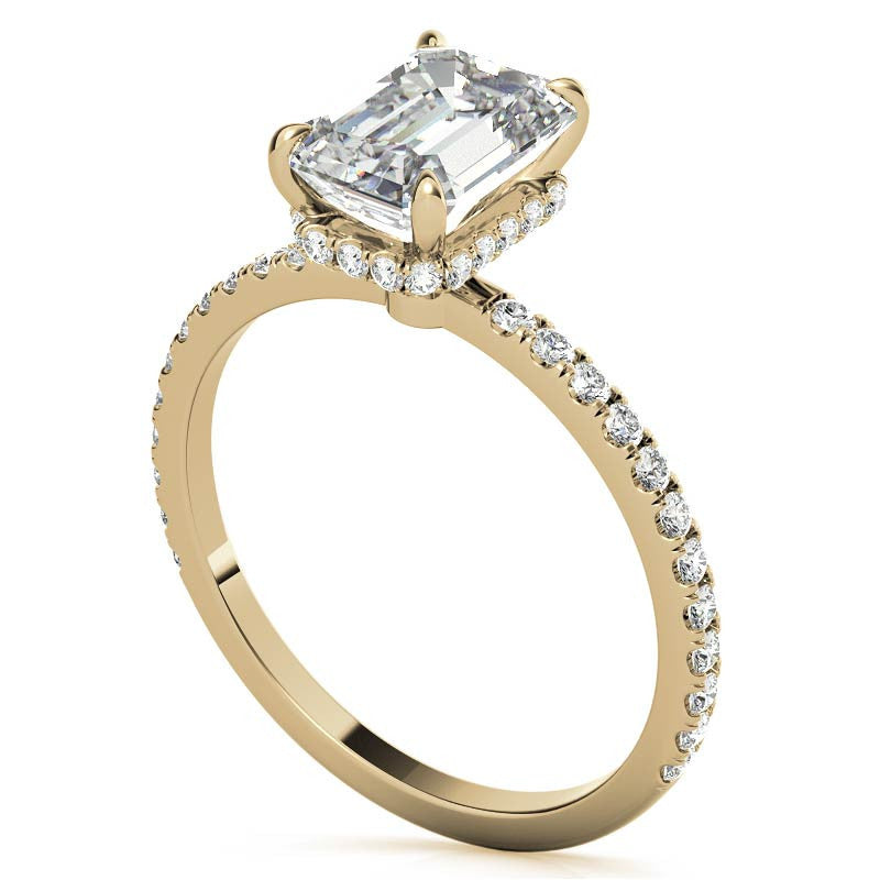 Emerald or Radiant Hidden Halo Moissanite Engagement Ring