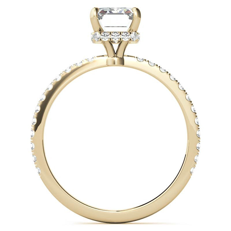 Emerald or Radiant Hidden Halo Moissanite Engagement Ring