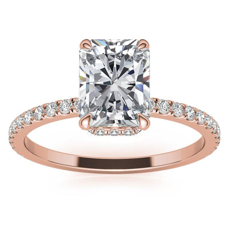 Emerald or Radiant Hidden Halo Moissanite Engagement Ring