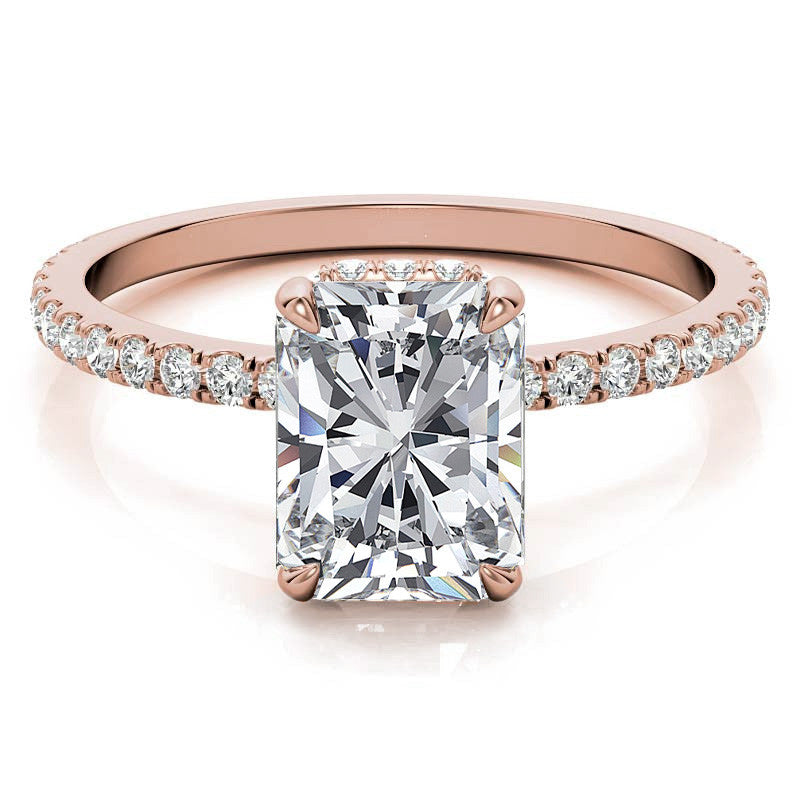 Emerald or Radiant Hidden Halo Moissanite Engagement Ring