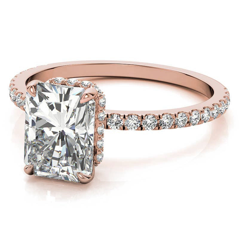 Emerald or Radiant Hidden Halo Moissanite Engagement Ring