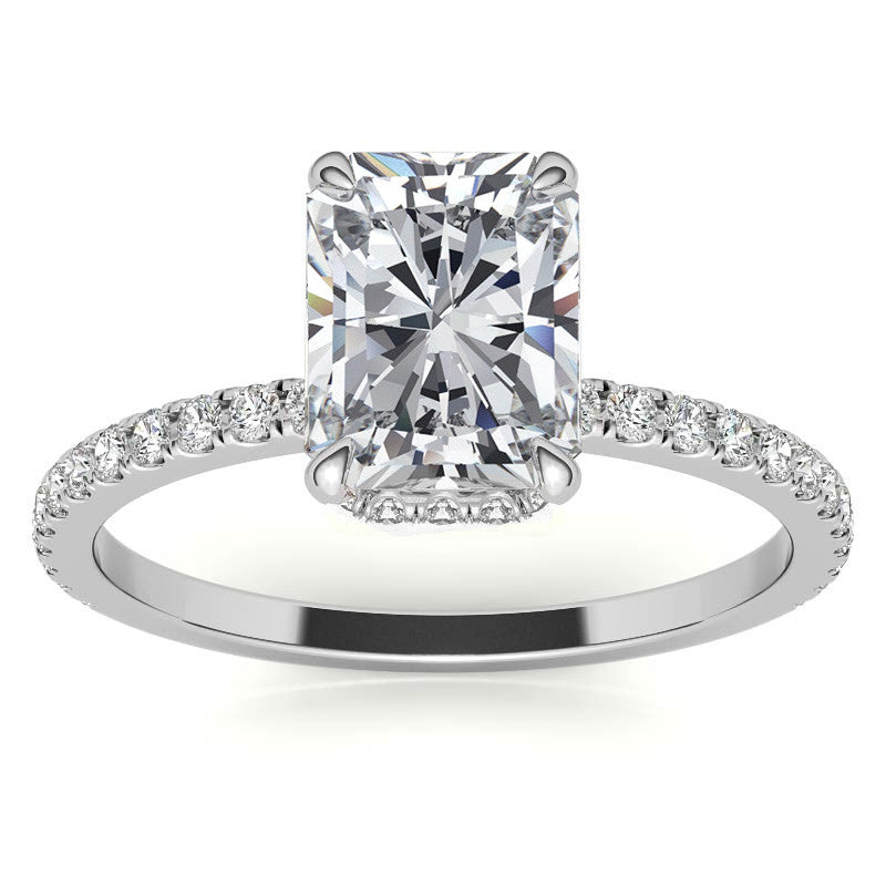 Emerald or Radiant Hidden Halo Moissanite Engagement Ring