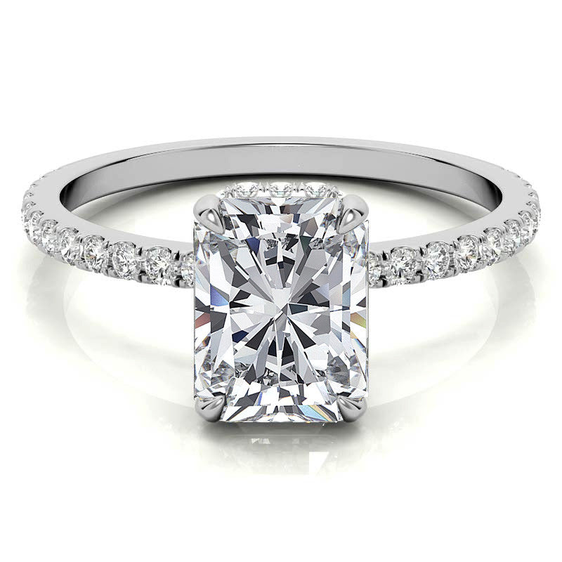 Emerald or Radiant Hidden Halo Moissanite Engagement Ring