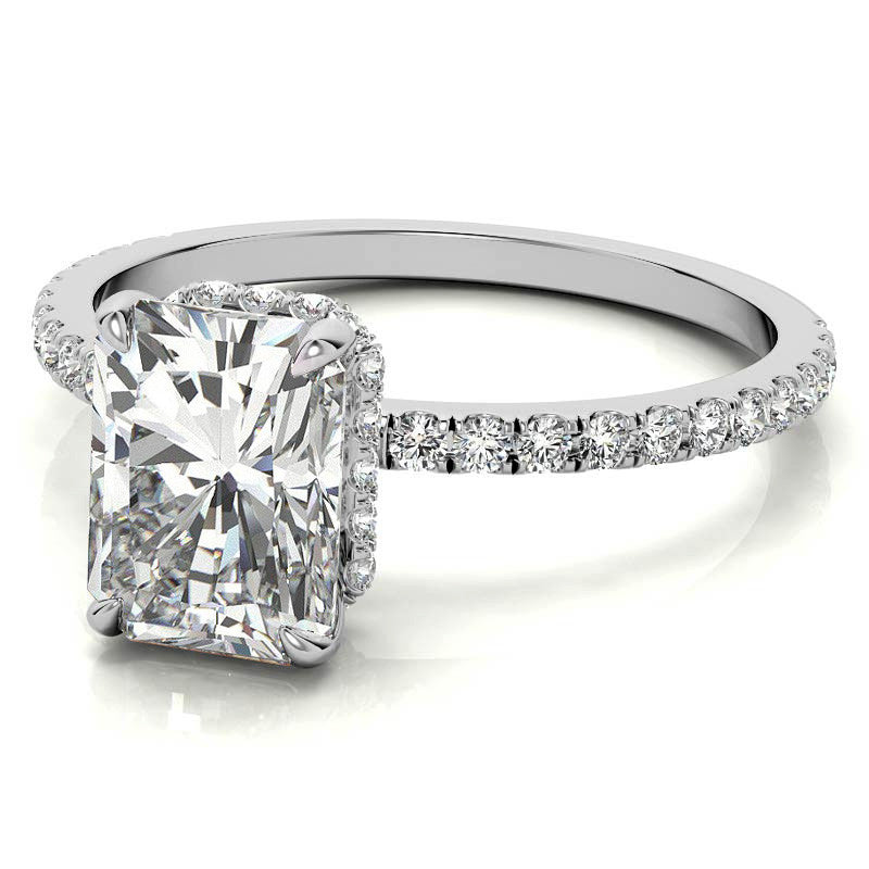 Emerald or Radiant Hidden Halo Moissanite Engagement Ring