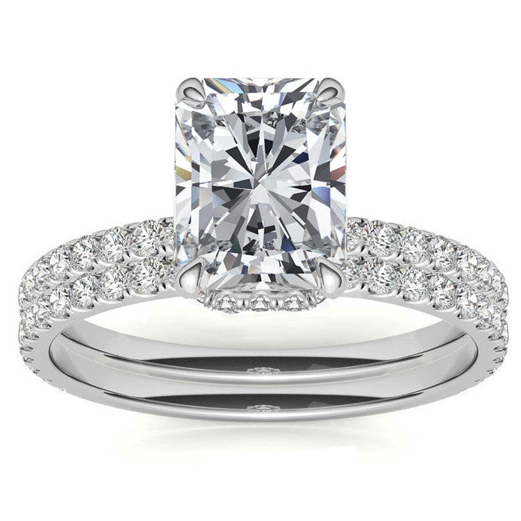 Emerald or Radiant Hidden Halo Moissanite Engagement Ring