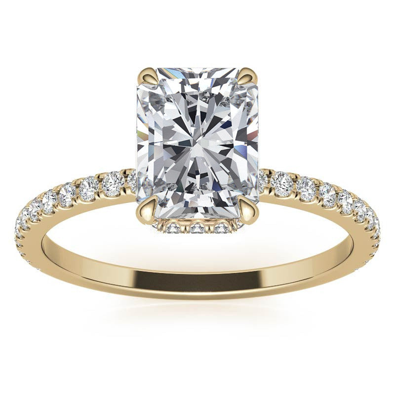 Emerald or Radiant Hidden Halo Moissanite Engagement Ring