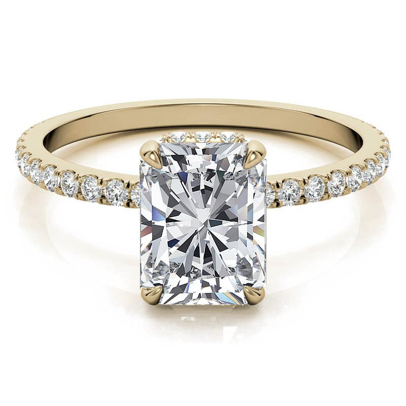 Emerald or Radiant Hidden Halo Moissanite Engagement Ring