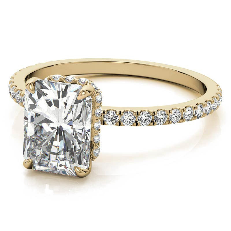 Emerald or Radiant Hidden Halo Moissanite Engagement Ring