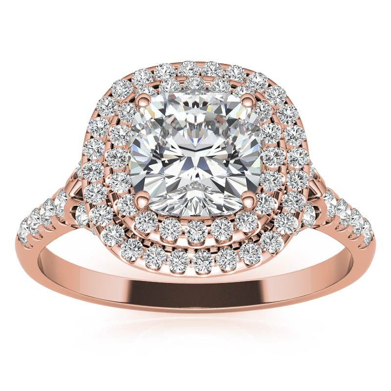 Double Halo Cushion / Round Soleste Ring