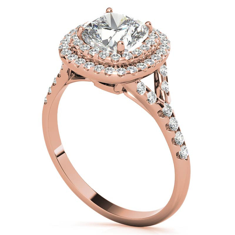 Double Halo Cushion / Round Soleste Ring