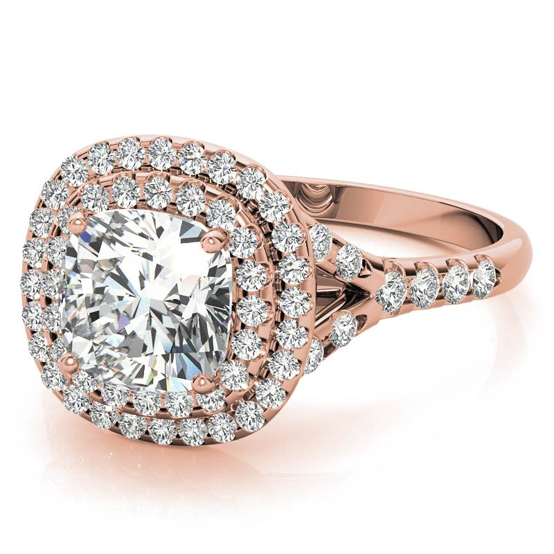 Double Halo Cushion / Round Soleste Ring
