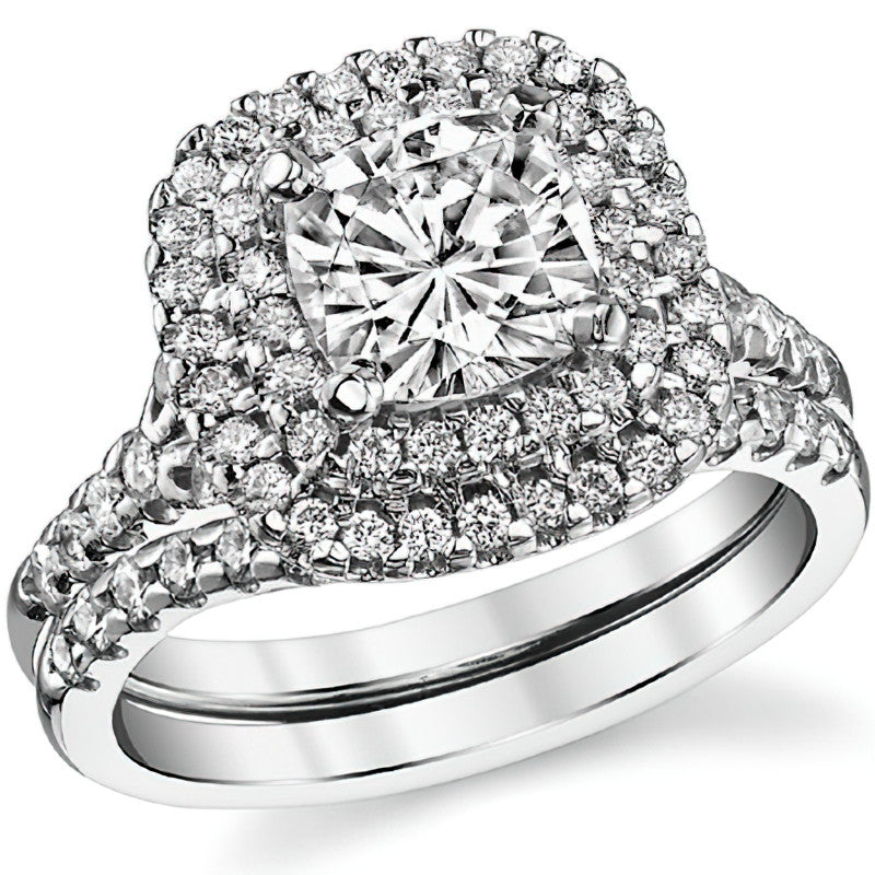 Double Halo Cushion / Round Soleste Ring